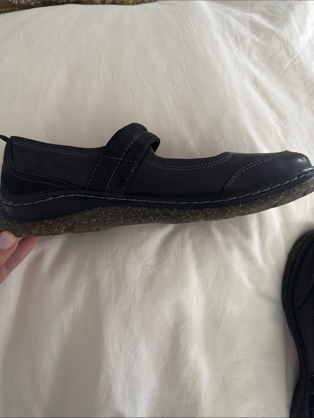 Clarks Black Leather Mary Jane Flats with Adjustable Strap - Picture 2 of 4